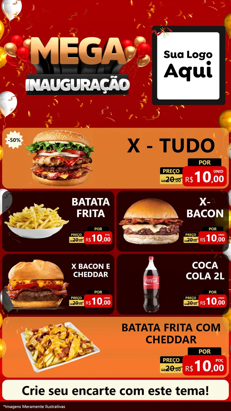 Modelo de TV para TV Vertical com o tema Mega Inauguração para Hamburgueria