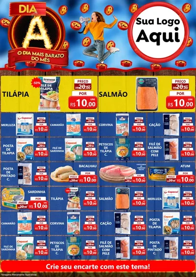 Modelo de Encarte para Encarte A4 Vertical com o tema Dia A - O Dia Mais Barato Do Mês para Peixaria