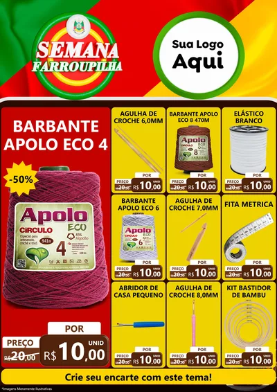 Modelo de Encarte para Encarte A4 Vertical com o tema Semana Farroupilha para Armarinho e Aviamentos