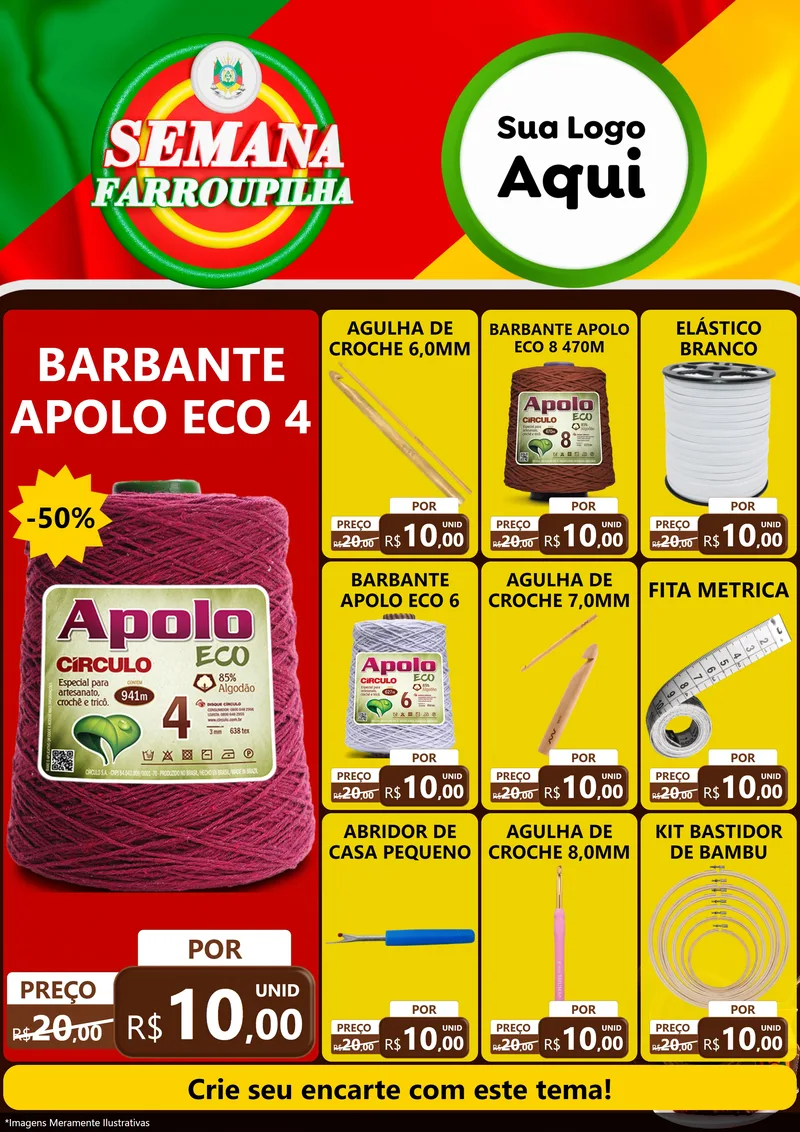 Modelo de Encarte para Encarte A4 Vertical com o tema Semana Farroupilha para Armarinho e Aviamentos