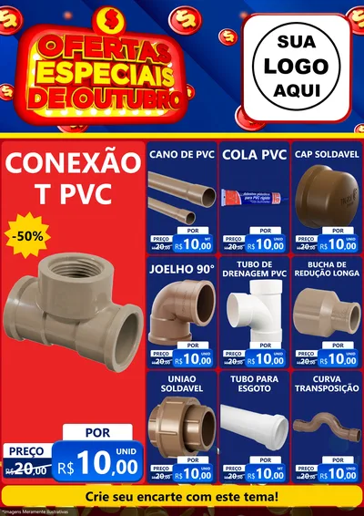 Modelo de Encarte para Encarte A4 Vertical com o tema Ofertas Especiais de Outubro para Tubos e conexões