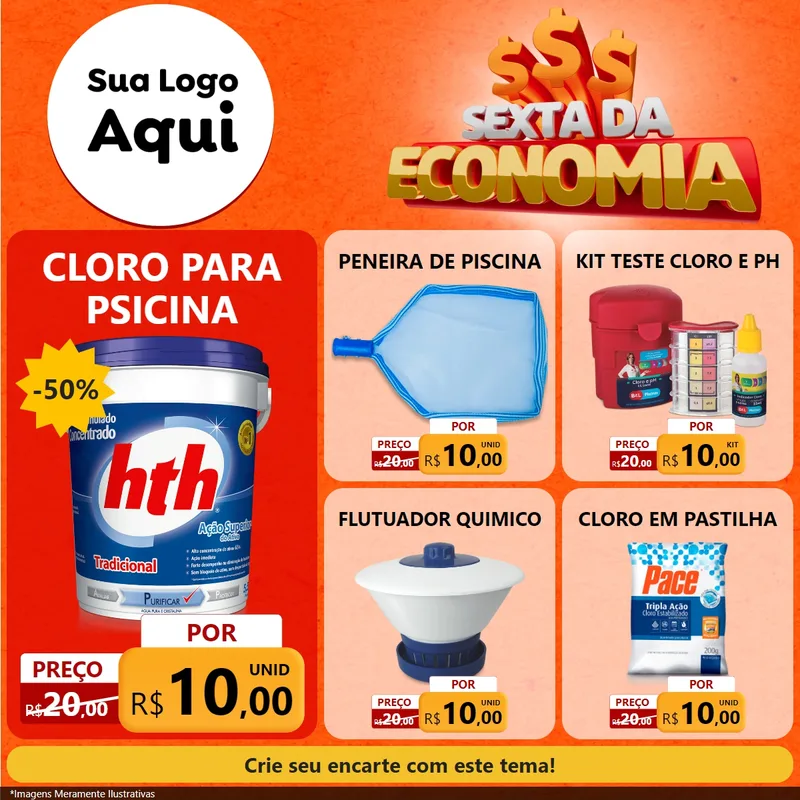 Modelo de Rede Social para Feed Facebook com o tema Sexta da Economia para Produtos para Piscina