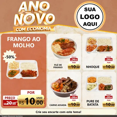 Modelo de Rede Social para Feed Facebook com o tema Ano Novo Com Economia para Restaurante