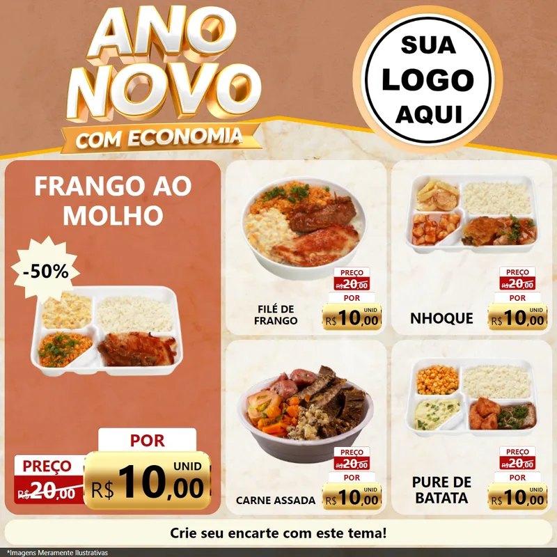 Modelo de Rede Social para Feed Facebook com o tema Ano Novo Com Economia para Restaurante
