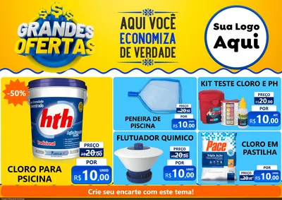 Modelo de Encarte para Encarte A4 Horizontal com o tema Grandes Ofertas para Produtos para Piscina