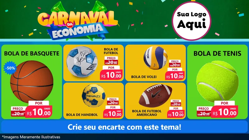 Modelo de TV para TV Horizontal com o tema Carnaval da Economia para Artigos Esportivos