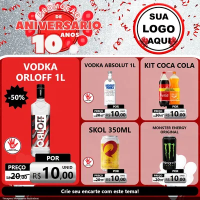 Modelo de Rede Social para Feed Facebook com o tema Promoção de Aniversário - 10 Anos para Distribuidora de bebidas