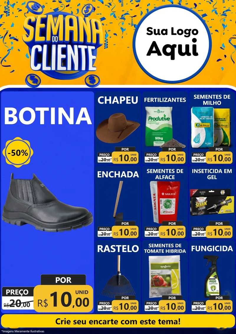 Modelo de Encarte para Encarte A4 Vertical com o tema Semana do Cliente para Agropecuária