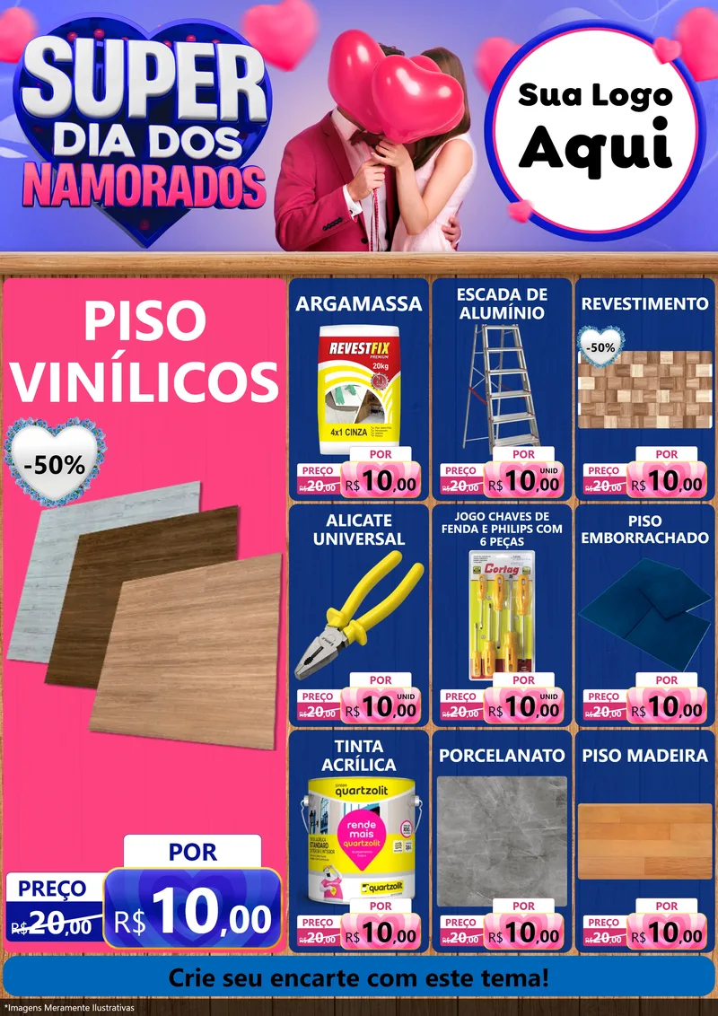 Modelo de Encarte para Encarte A4 Vertical com o tema Super Dia dos Namorados para Material para Construção