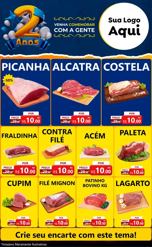 Modelo de Encarte para Encarte Grande com o tema Aniversário de 2 anos para Açougue