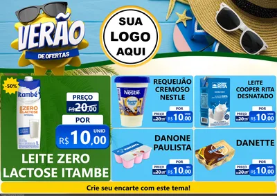 Modelo de Encarte para Encarte A4 Horizontal com o tema Verão de Ofertas para Frios e Laticínios