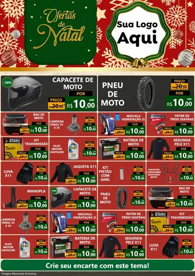 Modelo de Encarte para Encarte A4 Vertical com o tema Natal de Ofertas para Moto peças