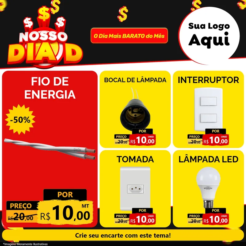 Modelo de Rede Social para Feed Facebook com o tema Nosso Dia D para Materiais Elétricos