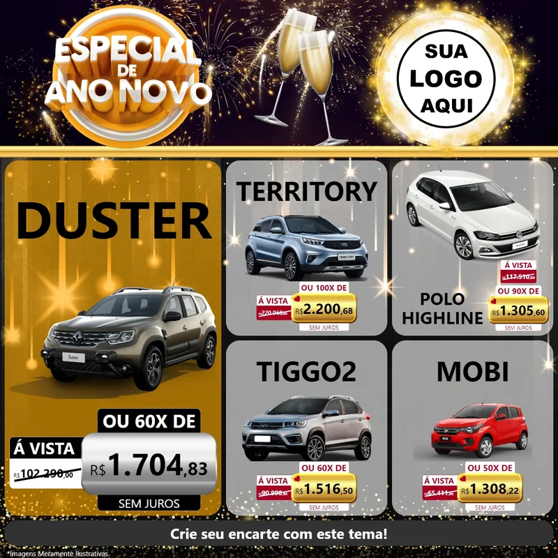 Modelo de Rede Social para Feed Facebook com o tema Especial de Ano Novo para Concessionaria de Carros
