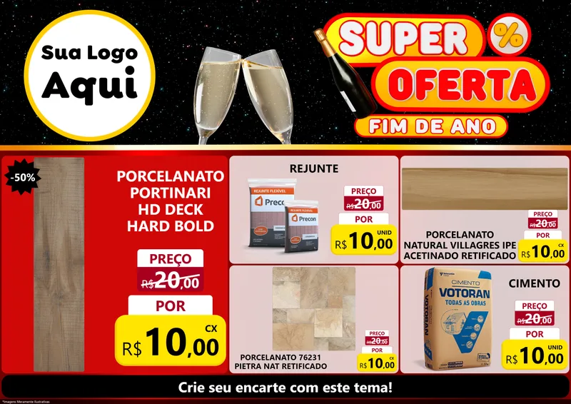 Modelo de Encarte para Encarte A4 Horizontal com o tema Super Oferta Fim de Ano para Pisos e revestimentos