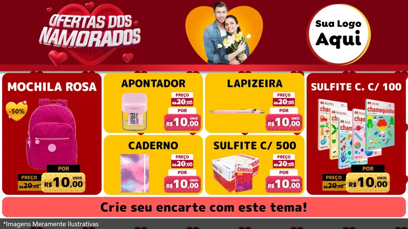 Modelo de TV para TV Horizontal com o tema Ofertas Dos Namorados para Papelaria