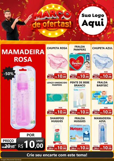 Modelo de Encarte para Encarte A4 Vertical com o tema Março de Ofertas! para Bebês