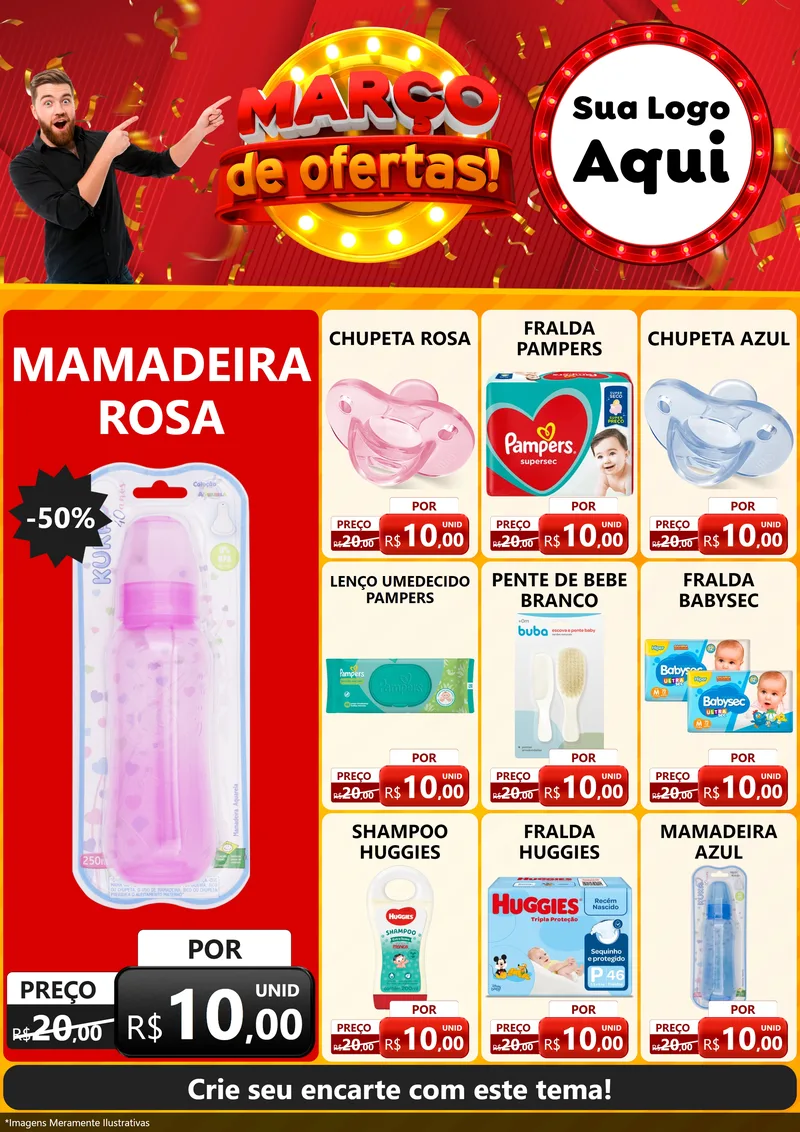 Modelo de Encarte para Encarte A4 Vertical com o tema Março de Ofertas! para Bebês