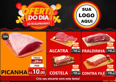 Modelo de Encarte para Encarte A4 Horizontal com o tema Oferta do Dia - Só hoje, Aproveite! para Açougue