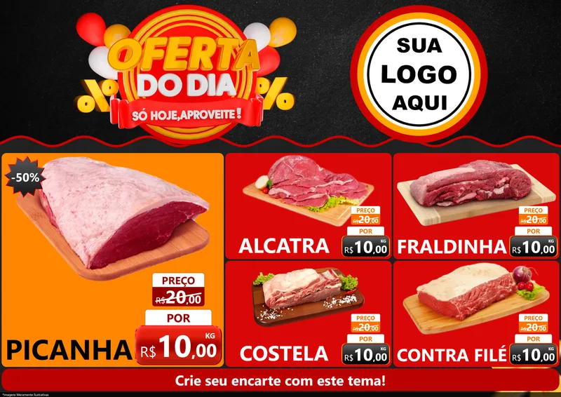 Modelo de Encarte para Encarte A4 Horizontal com o tema Oferta do Dia - Só hoje, Aproveite! para Açougue