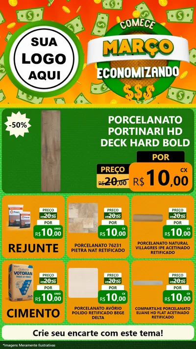 Modelo de Rede Social para Stories com o tema Comece Março Economizando para Pisos e revestimentos