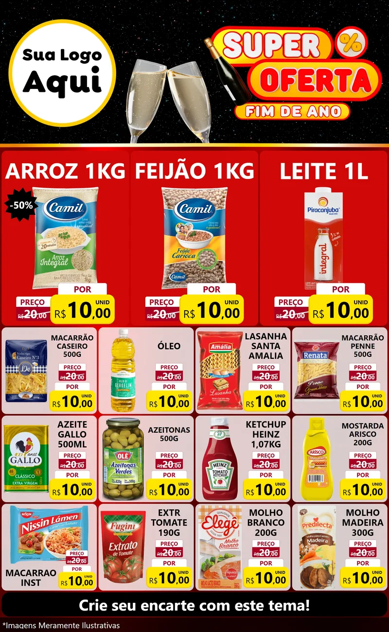 Modelo de Encarte para Encarte Grande com o tema Super Oferta Fim de Ano para Supermercado