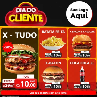 Modelo de Rede Social para Feed Facebook com o tema Dia do Cliente para Hamburgueria