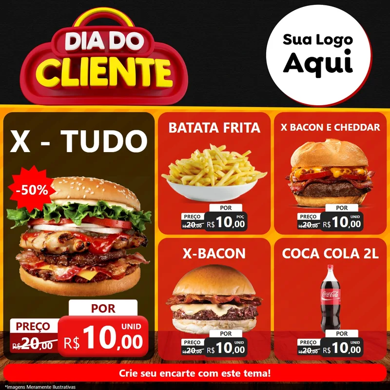 Modelo de Rede Social para Feed Facebook com o tema Dia do Cliente para Hamburgueria