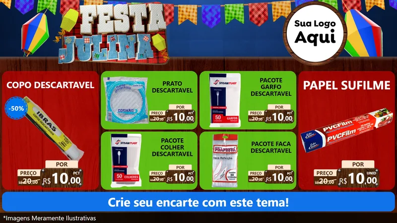 Modelo de TV para TV Horizontal com o tema Festa Julina para Embalagens