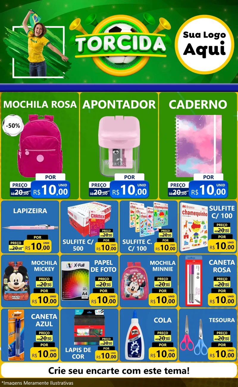 Modelo de Encarte para Encarte Grande com o tema Torcida para Papelaria