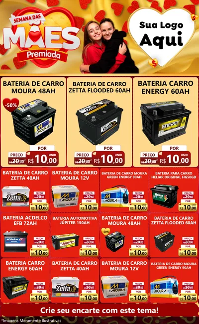 Modelo de Encarte para Encarte Grande com o tema Semana das Mães Premiada para Baterias Elétricas