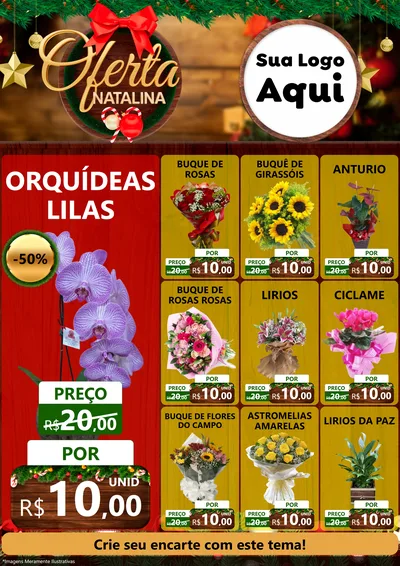 Modelo de Encarte para Encarte A4 Vertical com o tema Ofertas Natalina para Floricultura e jardim