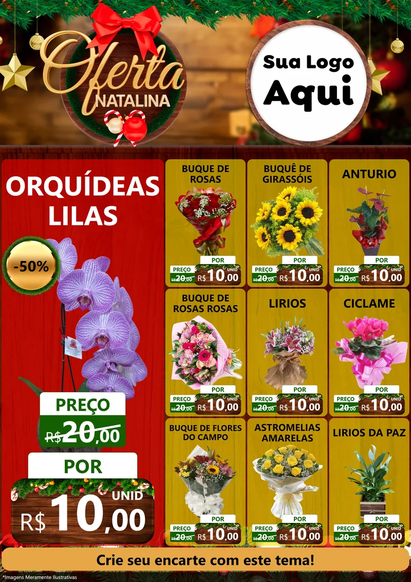 Modelo de Encarte para Encarte A4 Vertical com o tema Ofertas Natalina para Floricultura e jardim