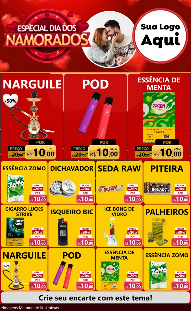 Modelo de Encarte para Encarte Grande com o tema Especial Dia Dos Namorados para Tabacaria