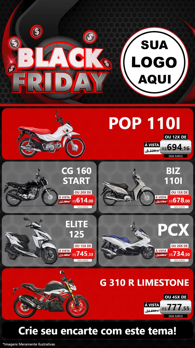 Modelo de TV para TV Vertical com o tema Black Friday para Concessionaria de Motos