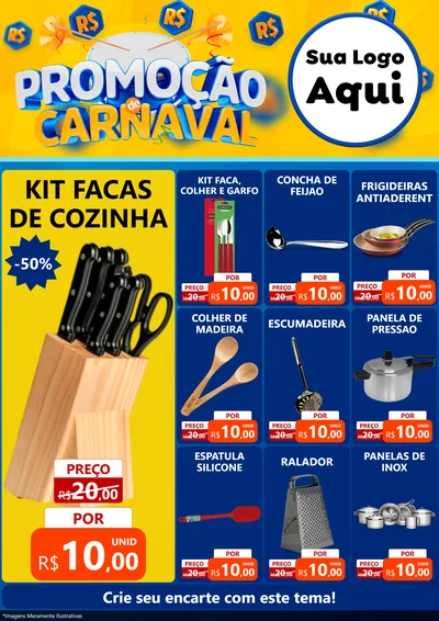 Modelo de Encarte para Encarte A4 Vertical com o tema Promoção de Carnaval para Utilidades Domésticas