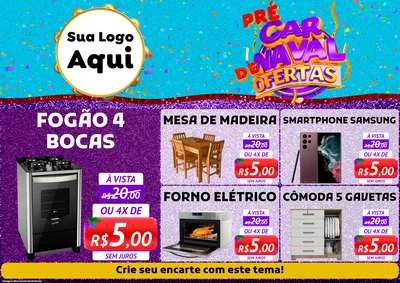 Modelo de Encarte para Encarte A4 Horizontal com o tema Pré Carnaval de Ofertas para Móveis e Eletro