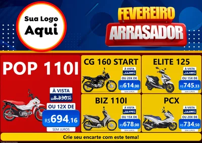 Modelo de Encarte para Encarte A4 Horizontal com o tema Fevereiro Arrasador para Concessionaria de Motos