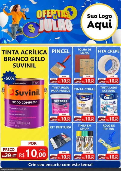 Modelo de Encarte para Encarte A4 Vertical com o tema Ofertas de Julho para Tintas e Ferramentas