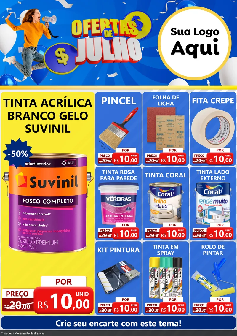 Modelo de Encarte para Encarte A4 Vertical com o tema Ofertas de Julho para Tintas e Ferramentas