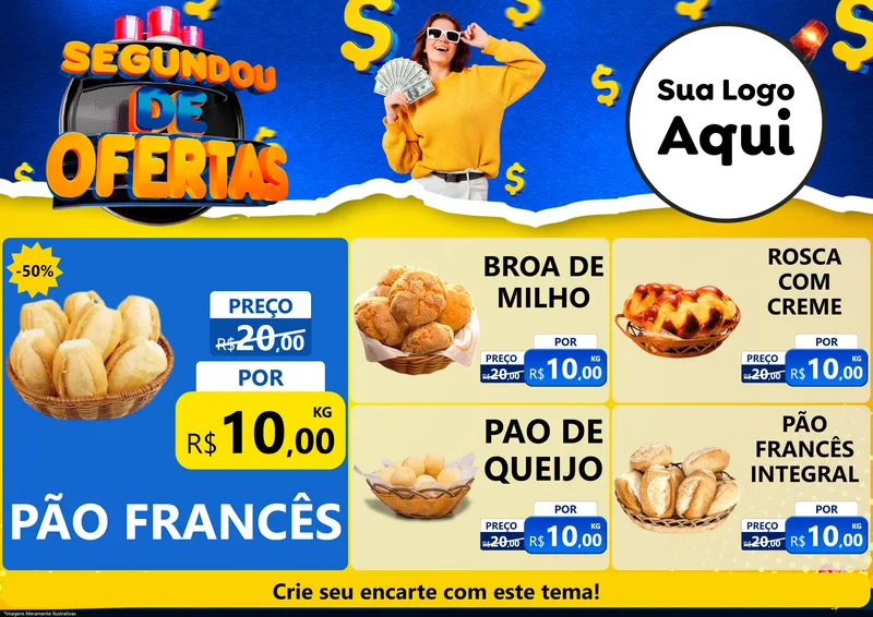 Modelo de Encarte para Encarte A4 Horizontal com o tema Segundou de Ofertas para Padaria