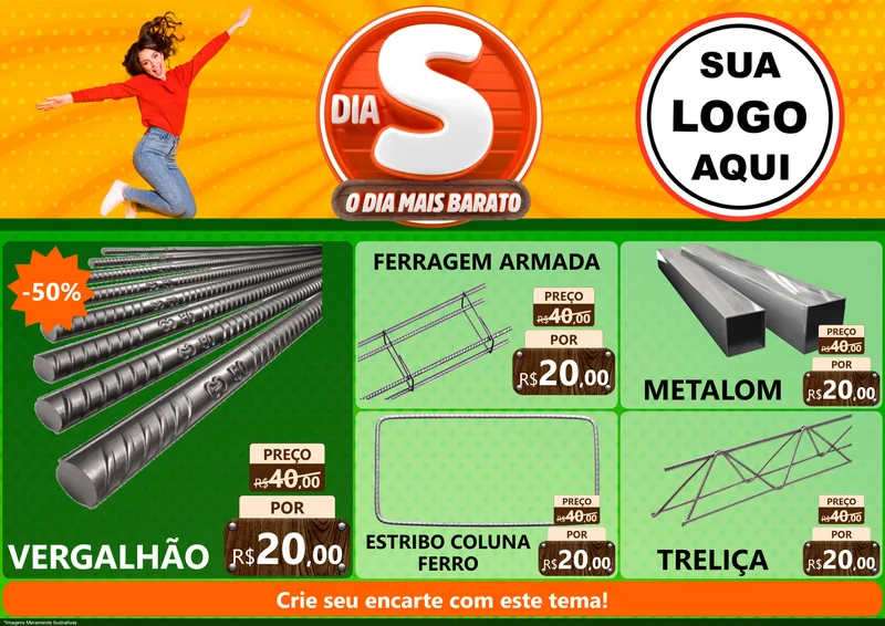 Modelo de Encarte para Encarte A4 Horizontal com o tema Dia S - O Dia Mais Barato para Ferragens
