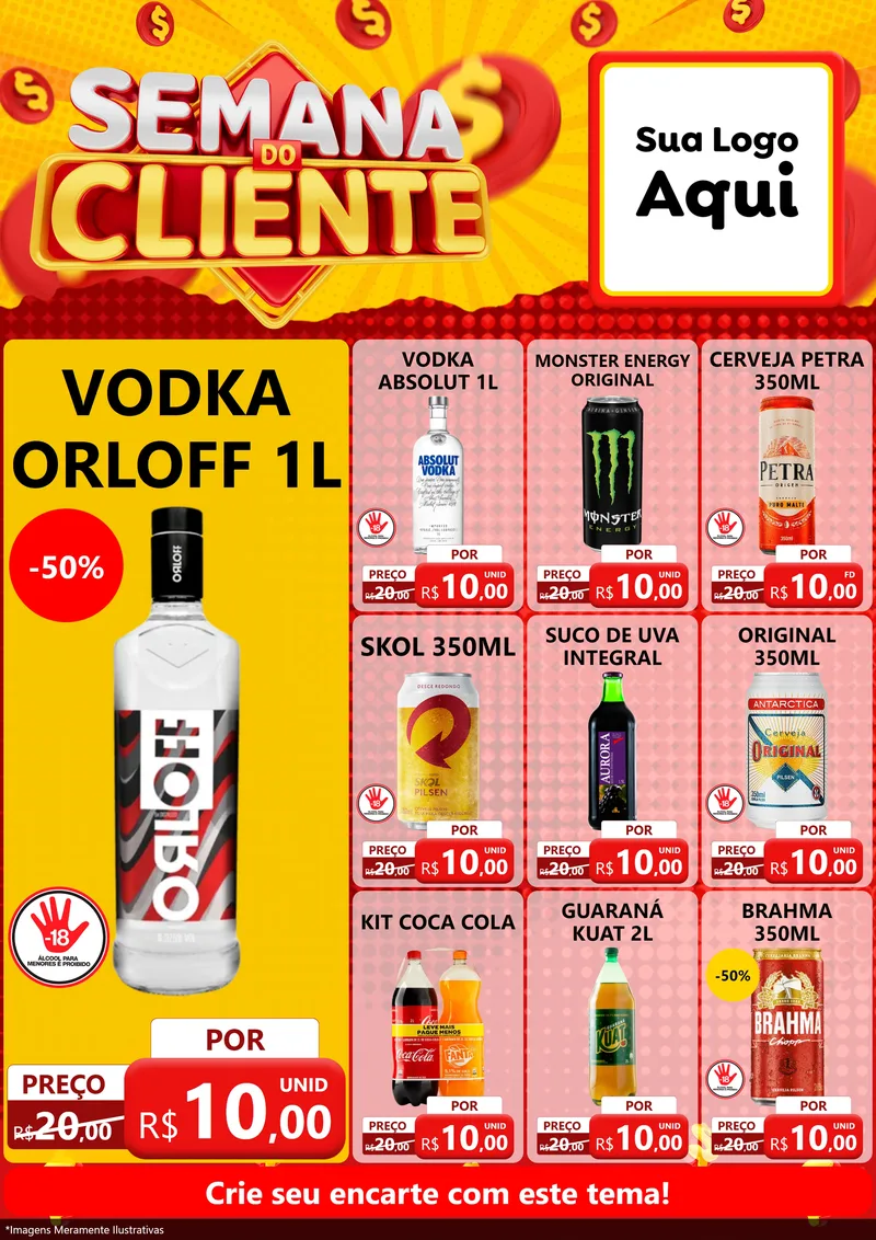 Modelo de Encarte para Encarte A4 Vertical com o tema Semana do Cliente para Distribuidora de bebidas