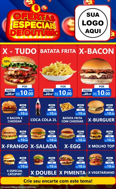 Modelo de Encarte para Encarte Grande com o tema Ofertas Especiais de Outubro para Hamburgueria