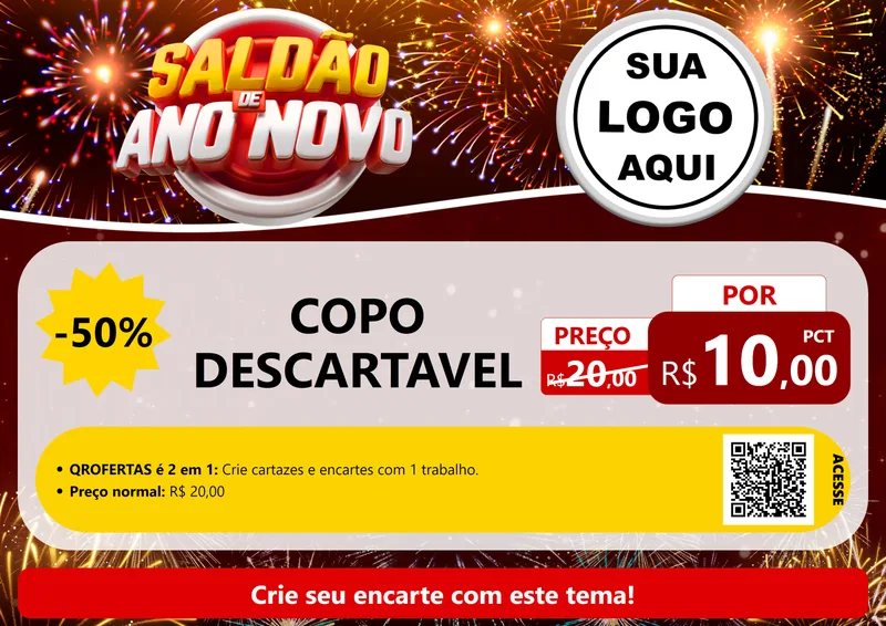 Modelo de Cartaz para Cartaz A4 Horizontal com o tema Saldão de Ano Novo para Embalagens