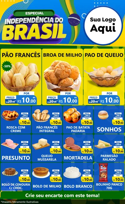 Modelo de Encarte para Encarte Grande com o tema Especial Independência do Brasil para Padaria