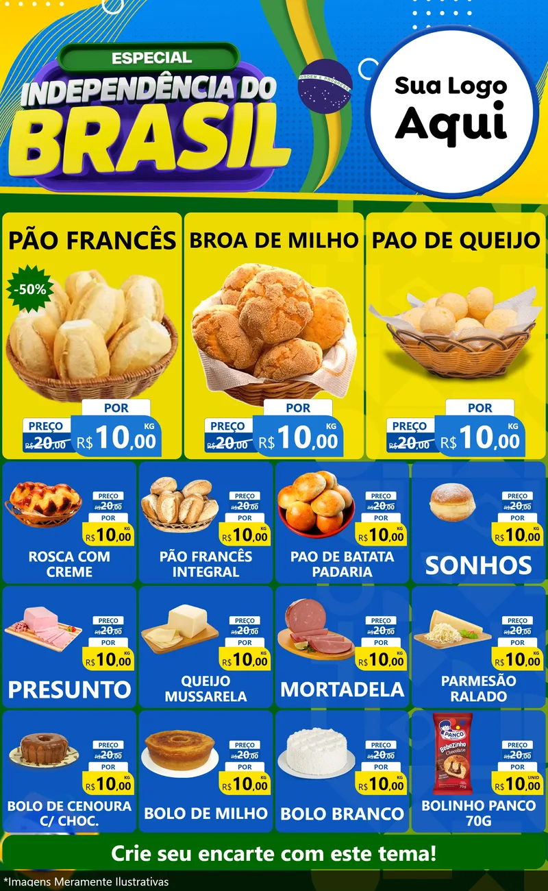 Modelo de Encarte para Encarte Grande com o tema Especial Independência do Brasil para Padaria