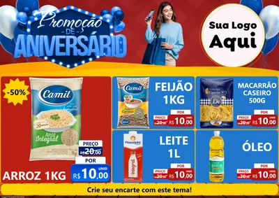 Modelo de Encarte para Encarte A4 Horizontal com o tema Promoção de Aniversário para Supermercado
