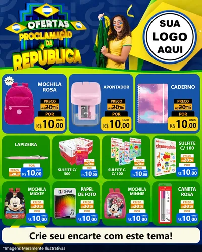Modelo de Rede Social para Feed Instagram com o tema Ofertas Proclamação da República para Papelaria