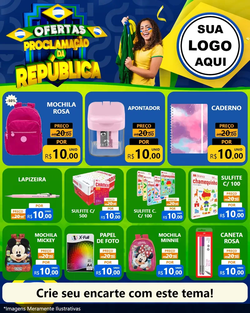 Modelo de Rede Social para Feed Instagram com o tema Ofertas Proclamação da República para Papelaria